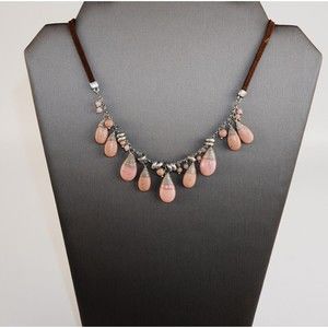Nine West Vintage America Leather Silver Tone Pink Beaded Dangle Necklace